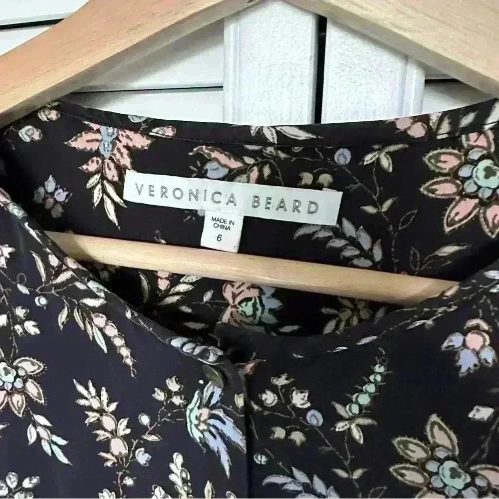 Veronica Beard Stella Silk Tie Waist Dress | Black Floral | SZ 6 - Picture 7 of 12